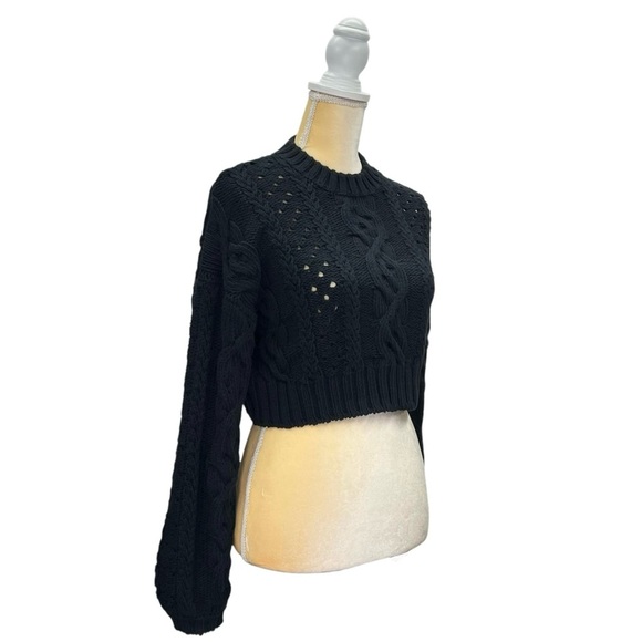 Love Like Summer x Billabong Cropped Cable Knit Cotton Sweater Black Medium NWT - Picture 2 of 8